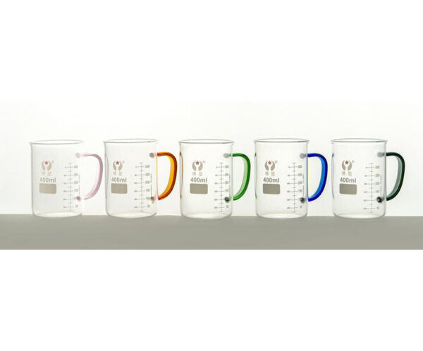 1105-3 Creative Beaker Glass Mug with Colored Handle & Graduations