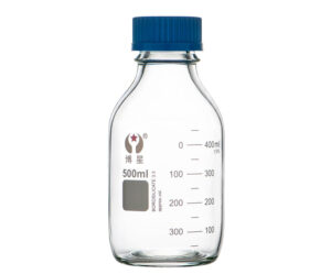 1407-GL45-Clear-Glass-Laboratory-Media-Bottle-with-Blue-Screw-Cap-&-Pouring-Ring 1407 GL45 Clear Glass Laboratory Media Bottle with Blue Screw Cap & Pouring Ring