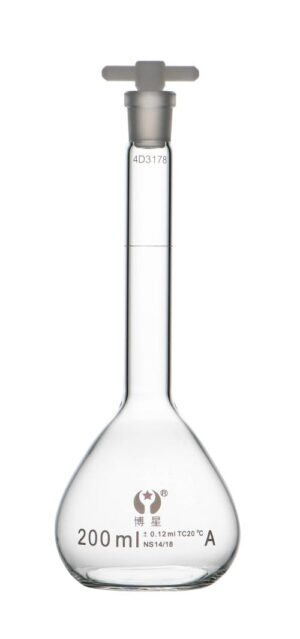 1621-2 Class B Clear Glass Volumetric Flask with Plastic/Glass Stopper